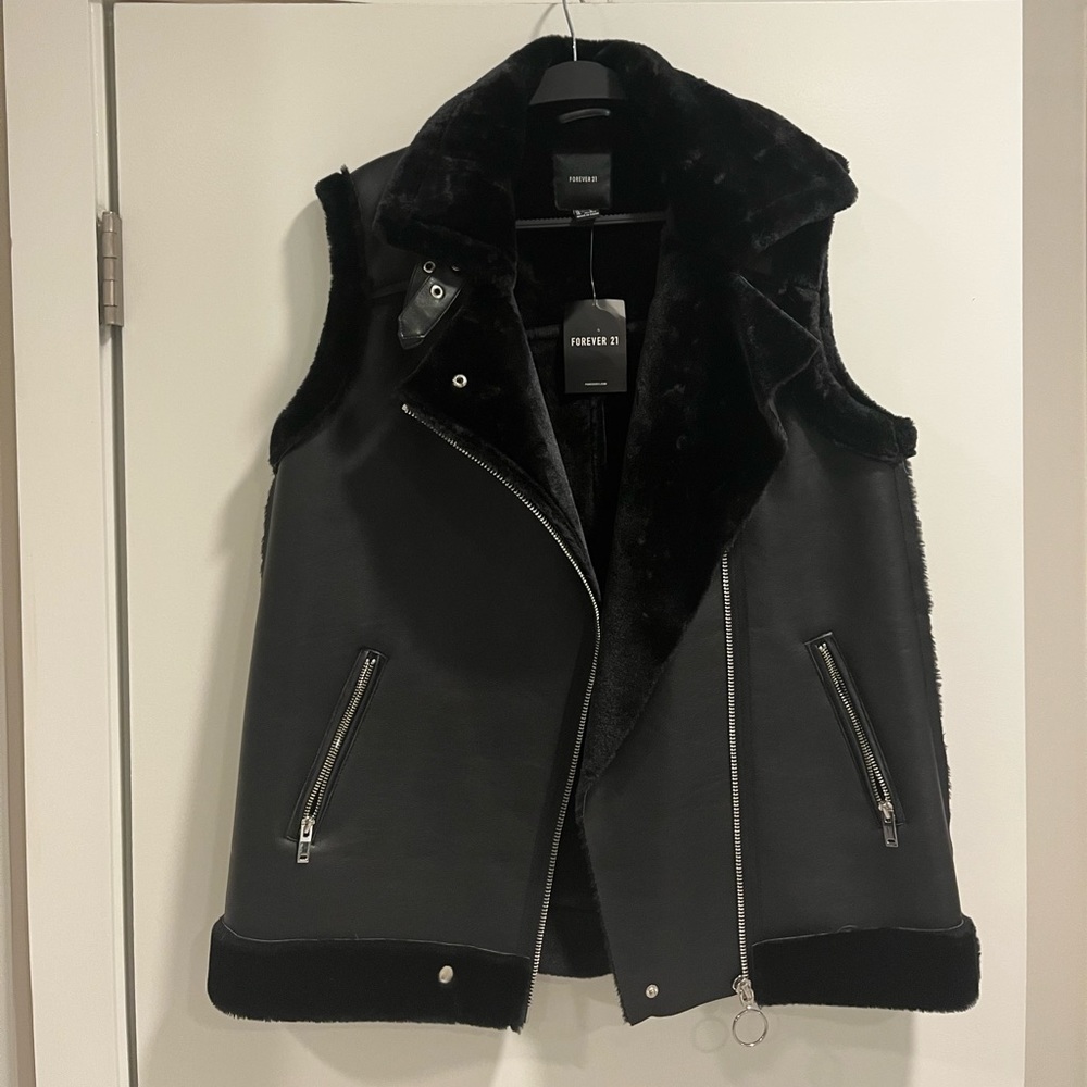 Forever 21 Motor Faux Fur Lined Vest Jacket